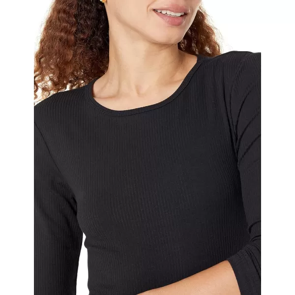 Amazon Essentials Womens SlimFit Layering Long Sleeve Knit Rib Crew Neck Available in Plus Size Pack of 2Black