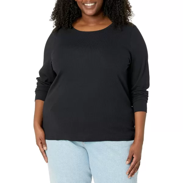 Amazon Essentials Womens SlimFit Layering Long Sleeve Knit Rib Crew Neck Available in Plus Size Pack of 2Black