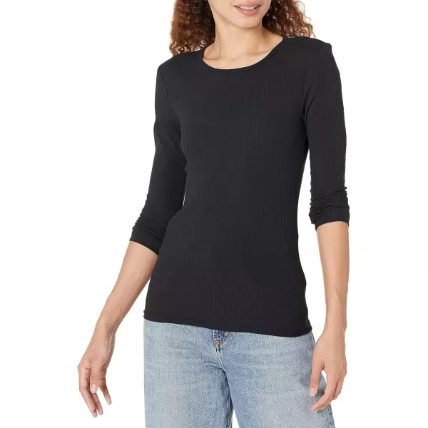 Amazon Essentials Womens SlimFit Layering Long Sleeve Knit Rib Crew Neck Available in Plus Size Pack of 2Black