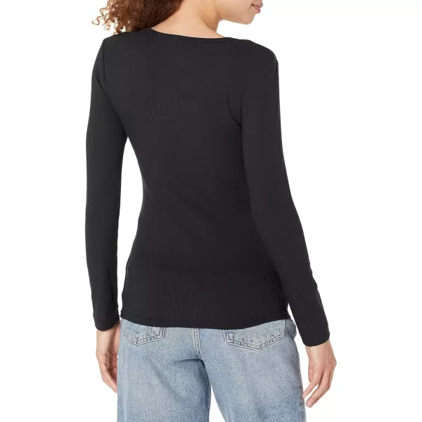 Amazon Essentials Womens SlimFit Layering Long Sleeve Knit Rib Crew Neck Available in Plus Size Pack of 2Black