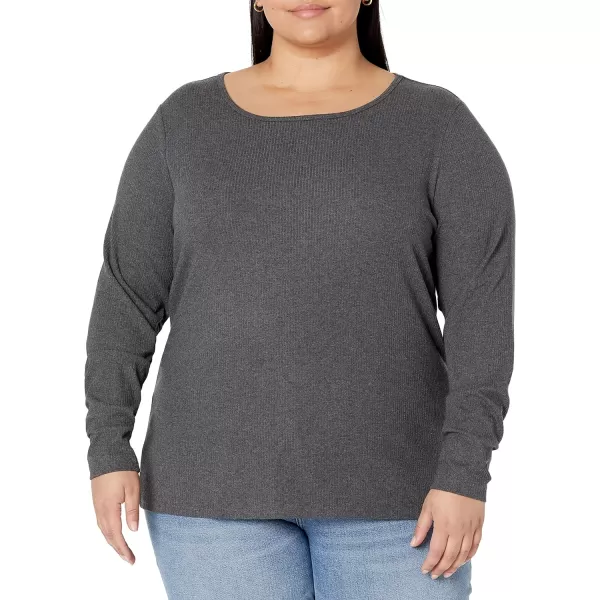 Amazon Essentials Womens SlimFit Layering Long Sleeve Knit Rib Crew Neck Available in Plus Size Pack of 2BlackCharcoal Heather