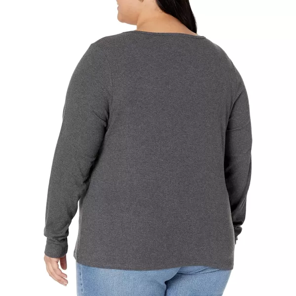 Amazon Essentials Womens SlimFit Layering Long Sleeve Knit Rib Crew Neck Available in Plus Size Pack of 2BlackCharcoal Heather