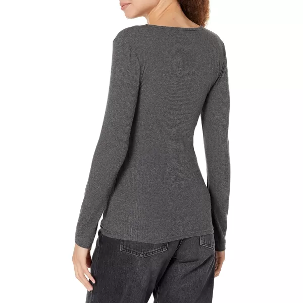 Amazon Essentials Womens SlimFit Layering Long Sleeve Knit Rib Crew Neck Available in Plus Size Pack of 2BlackCharcoal Heather