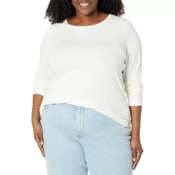 Amazon Essentials Womens SlimFit Layering Long Sleeve Knit Rib Crew Neck Available in Plus Size Pack of 2Eggshell WhiteBlack