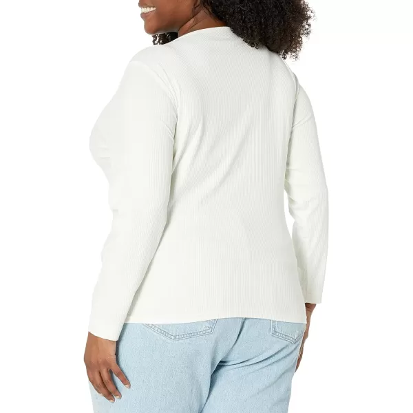 Amazon Essentials Womens SlimFit Layering Long Sleeve Knit Rib Crew Neck Available in Plus Size Pack of 2Eggshell WhiteBlack