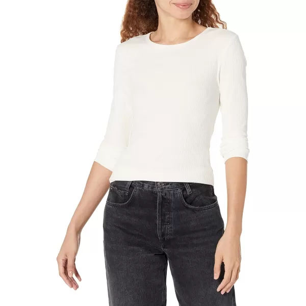 Amazon Essentials Womens SlimFit Layering Long Sleeve Knit Rib Crew Neck Available in Plus Size Pack of 2Eggshell WhiteEspresso