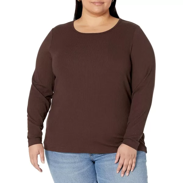 Amazon Essentials Womens SlimFit Layering Long Sleeve Knit Rib Crew Neck Available in Plus Size Pack of 2Eggshell WhiteEspresso