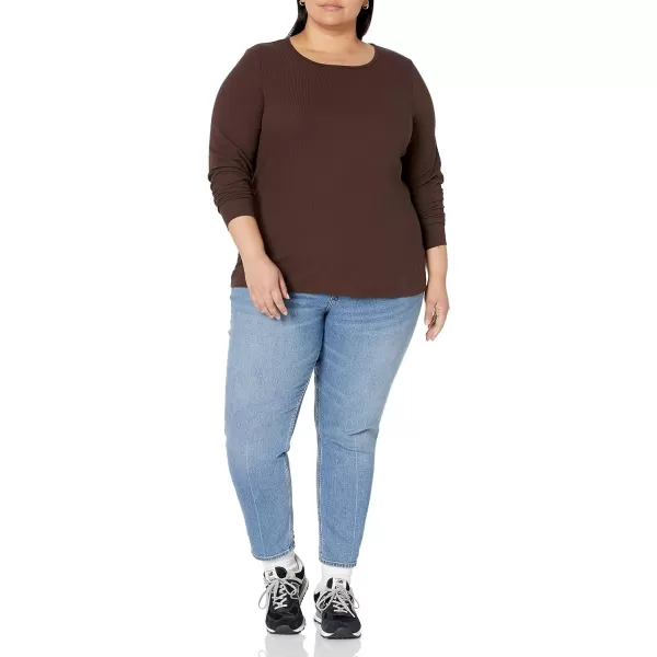 Amazon Essentials Womens SlimFit Layering Long Sleeve Knit Rib Crew Neck Available in Plus Size Pack of 2Eggshell WhiteEspresso