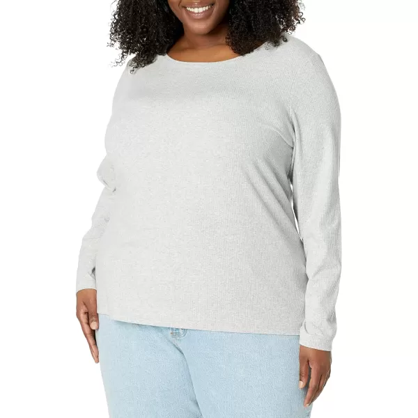 Amazon Essentials Womens SlimFit Layering Long Sleeve Knit Rib Crew Neck Available in Plus Size Pack of 2WhiteGrey