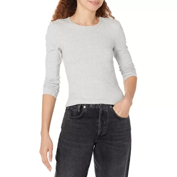 Amazon Essentials Womens SlimFit Layering Long Sleeve Knit Rib Crew Neck Available in Plus Size Pack of 2WhiteGrey