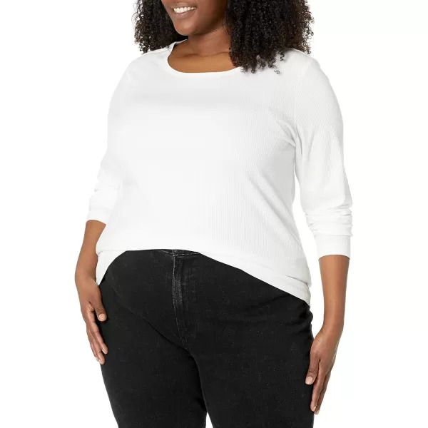 Amazon Essentials Womens SlimFit Layering Long Sleeve Knit Rib Crew Neck Available in Plus Size Pack of 2WhiteNavy