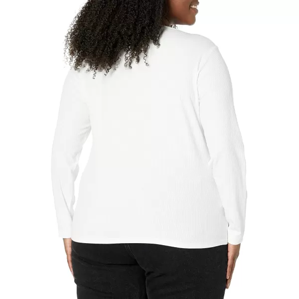 Amazon Essentials Womens SlimFit Layering Long Sleeve Knit Rib Crew Neck Available in Plus Size Pack of 2WhiteNavy