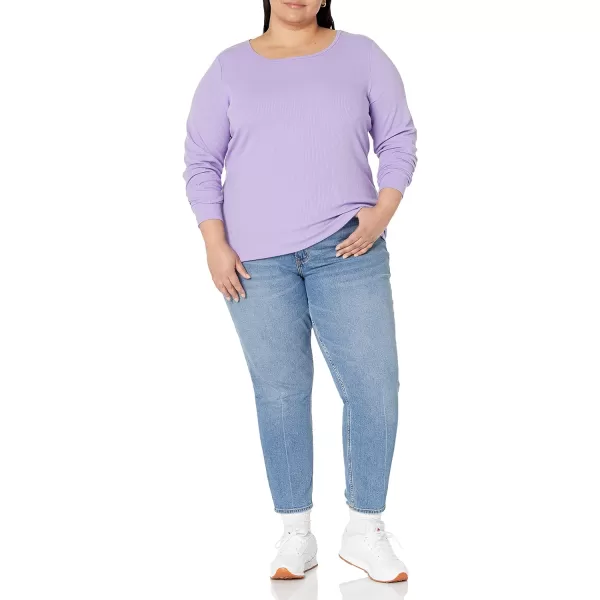 Amazon Essentials Womens SlimFit Layering Long Sleeve Knit Rib Crew Neck Available in Plus Size Pack of 2WhitePurple