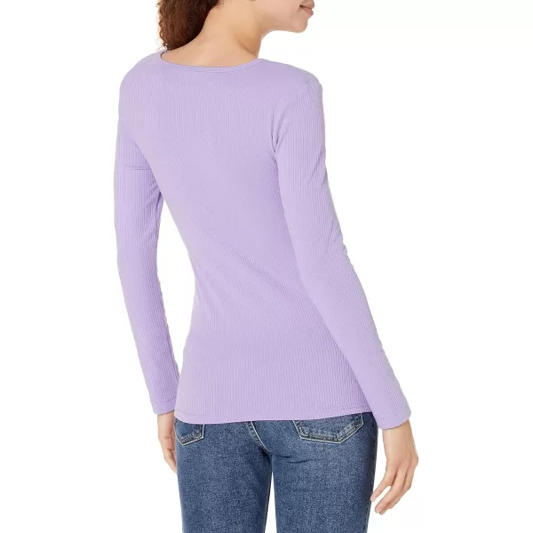 Amazon Essentials Womens SlimFit Layering Long Sleeve Knit Rib Crew Neck Available in Plus Size Pack of 2WhitePurple