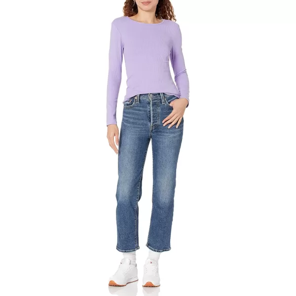 Amazon Essentials Womens SlimFit Layering Long Sleeve Knit Rib Crew Neck Available in Plus Size Pack of 2WhitePurple