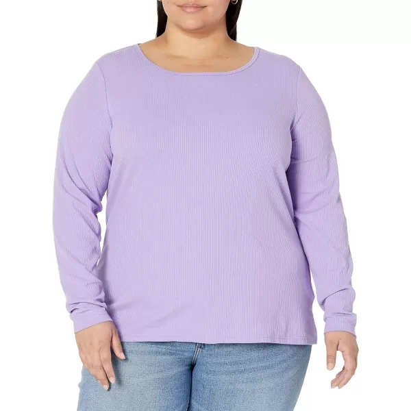 Amazon Essentials Womens SlimFit Layering Long Sleeve Knit Rib Crew Neck Available in Plus Size Pack of 2WhitePurple