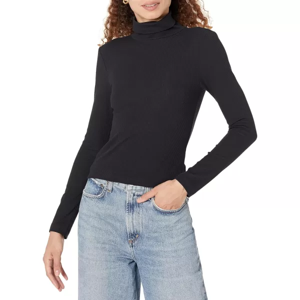 Amazon Essentials Womens SlimFit Layering Long Sleeve Knit Rib Turtleneck Top Available in Plus Size Pack of 2Black