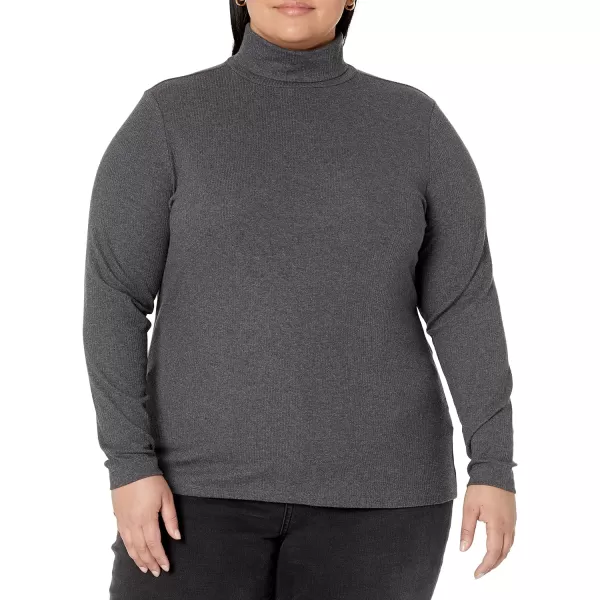 Amazon Essentials Womens SlimFit Layering Long Sleeve Knit Rib Turtleneck Top Available in Plus Size Pack of 2BlackCharcoal Heather