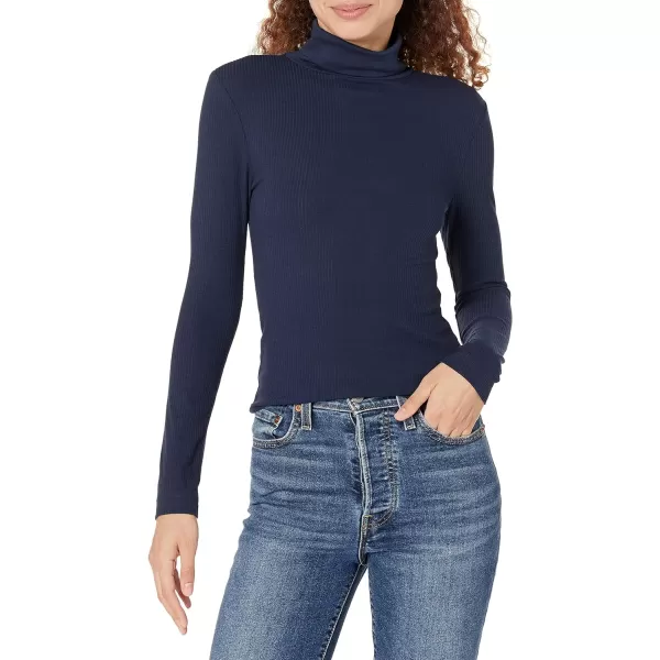 Amazon Essentials Womens SlimFit Layering Long Sleeve Knit Rib Turtleneck Top Available in Plus Size Pack of 2NavyWhite