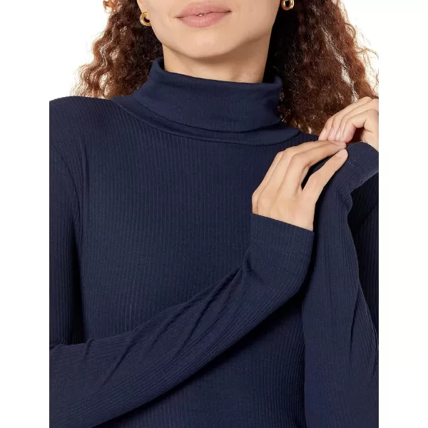 Amazon Essentials Womens SlimFit Layering Long Sleeve Knit Rib Turtleneck Top Available in Plus Size Pack of 2NavyWhite