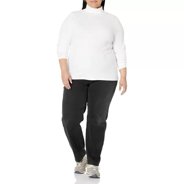 Amazon Essentials Womens SlimFit Layering Long Sleeve Knit Rib Turtleneck Top Available in Plus Size Pack of 2White