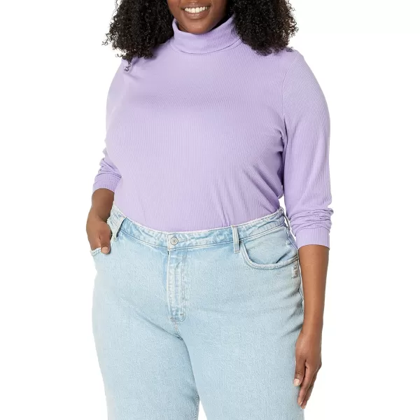 Amazon Essentials Womens SlimFit Layering Long Sleeve Knit Rib Turtleneck Top Available in Plus Size Pack of 2WhitePurple