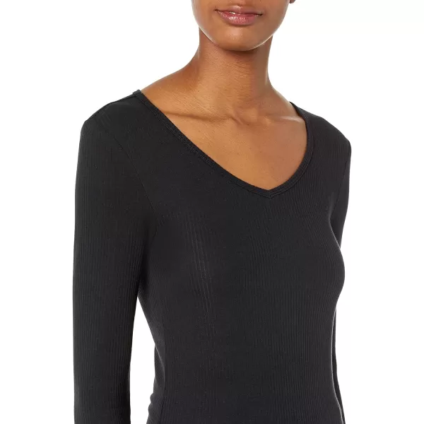 Amazon Essentials Womens SlimFit Layering Long Sleeve Knit Rib VNeck Available in Plus Size Pack of 2Black