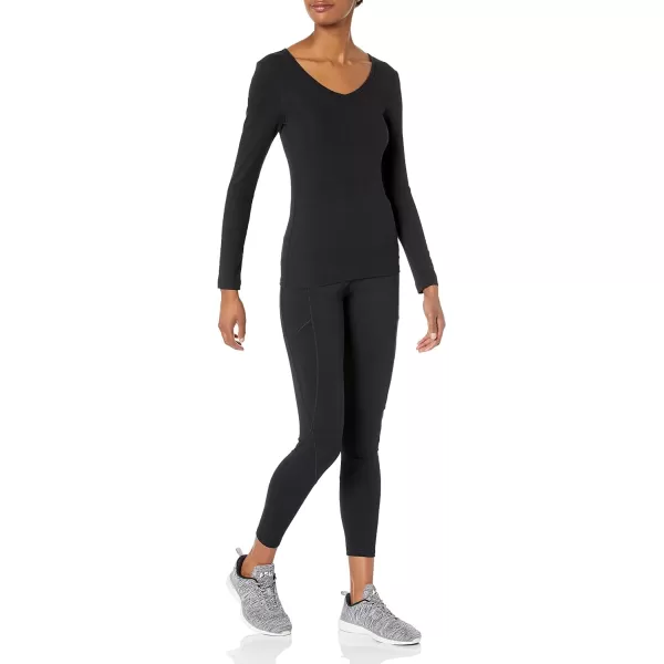 Amazon Essentials Womens SlimFit Layering Long Sleeve Knit Rib VNeck Available in Plus Size Pack of 2Black