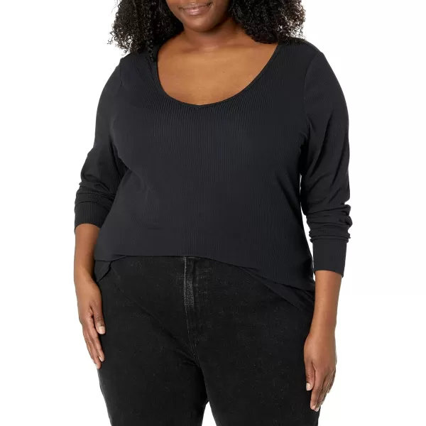 Amazon Essentials Womens SlimFit Layering Long Sleeve Knit Rib VNeck Available in Plus Size Pack of 2Black