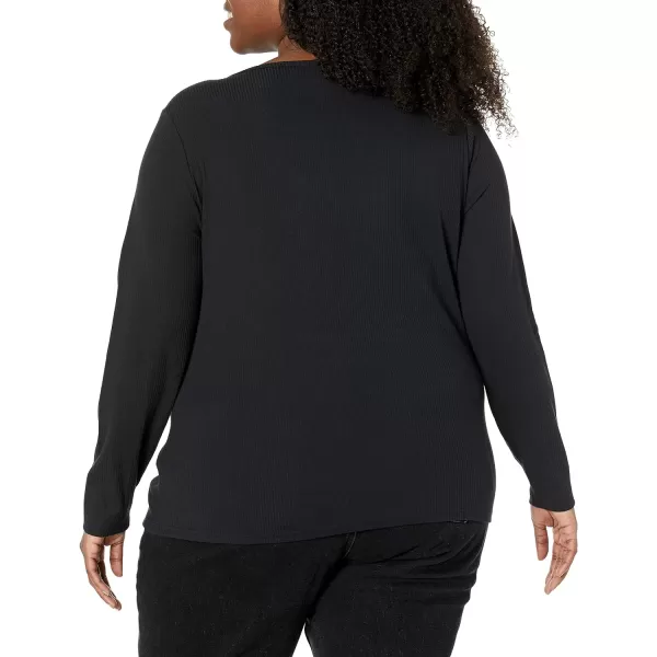 Amazon Essentials Womens SlimFit Layering Long Sleeve Knit Rib VNeck Available in Plus Size Pack of 2Black