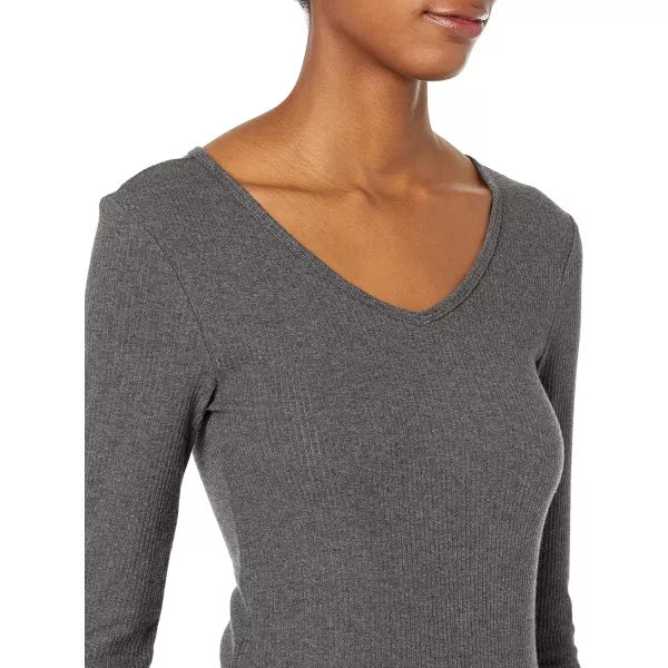 Amazon Essentials Womens SlimFit Layering Long Sleeve Knit Rib VNeck Available in Plus Size Pack of 2BlackCharcoal Heather