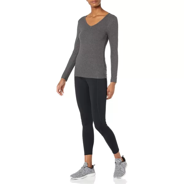 Amazon Essentials Womens SlimFit Layering Long Sleeve Knit Rib VNeck Available in Plus Size Pack of 2BlackCharcoal Heather