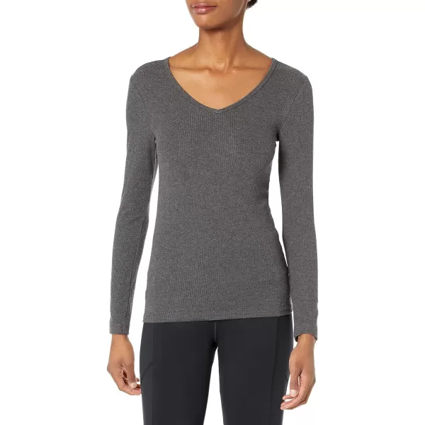 Amazon Essentials Womens SlimFit Layering Long Sleeve Knit Rib VNeck Available in Plus Size Pack of 2BlackCharcoal Heather