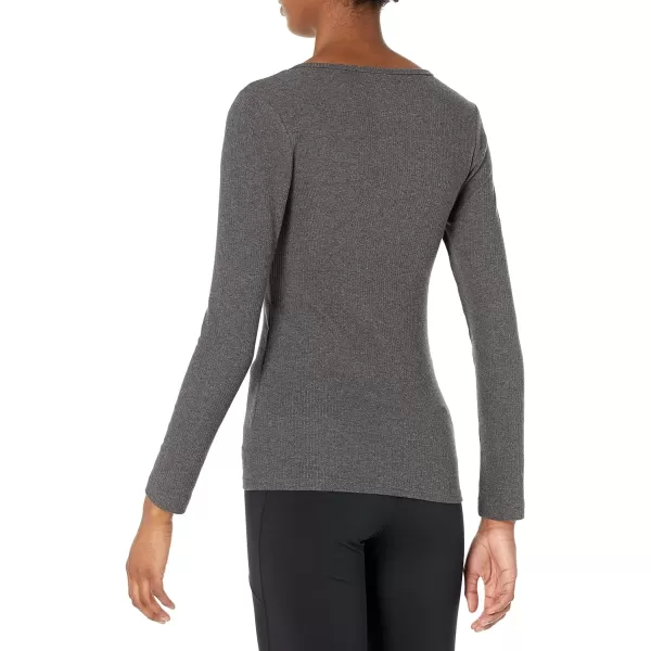 Amazon Essentials Womens SlimFit Layering Long Sleeve Knit Rib VNeck Available in Plus Size Pack of 2BlackCharcoal Heather