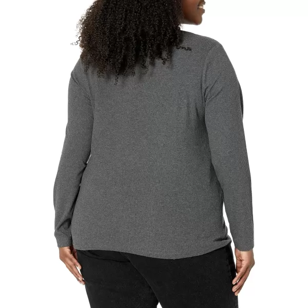 Amazon Essentials Womens SlimFit Layering Long Sleeve Knit Rib VNeck Available in Plus Size Pack of 2BlackCharcoal Heather