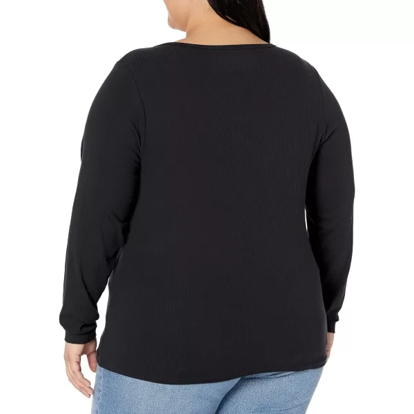 Amazon Essentials Womens SlimFit Layering Long Sleeve Knit Rib VNeck Available in Plus Size Pack of 2Eggshell WhiteBlack