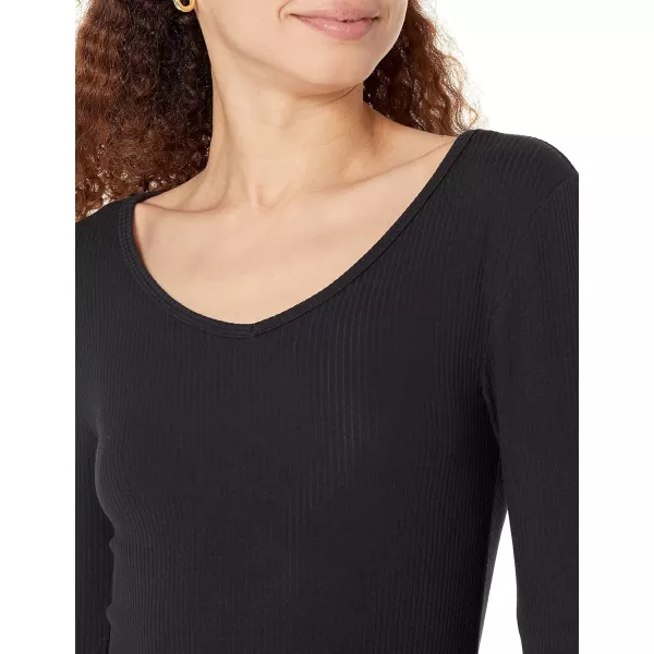 Amazon Essentials Womens SlimFit Layering Long Sleeve Knit Rib VNeck Available in Plus Size Pack of 2Eggshell WhiteBlack