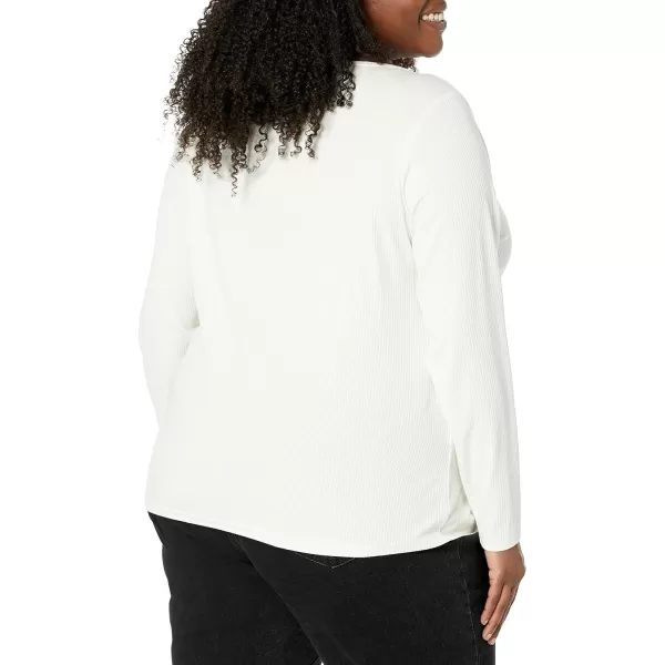 Amazon Essentials Womens SlimFit Layering Long Sleeve Knit Rib VNeck Available in Plus Size Pack of 2Eggshell WhiteEspresso