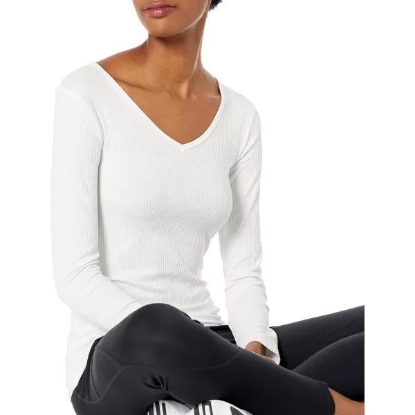 Amazon Essentials Womens SlimFit Layering Long Sleeve Knit Rib VNeck Available in Plus Size Pack of 2White