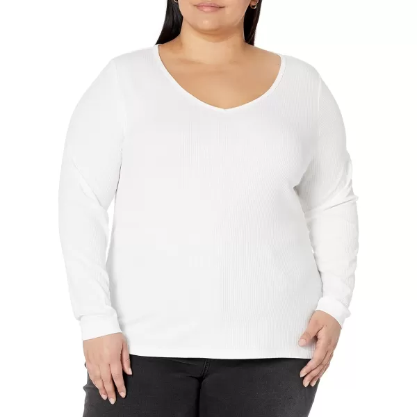 Amazon Essentials Womens SlimFit Layering Long Sleeve Knit Rib VNeck Available in Plus Size Pack of 2White