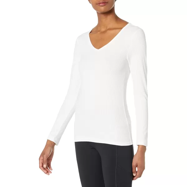 Amazon Essentials Womens SlimFit Layering Long Sleeve Knit Rib VNeck Available in Plus Size Pack of 2White