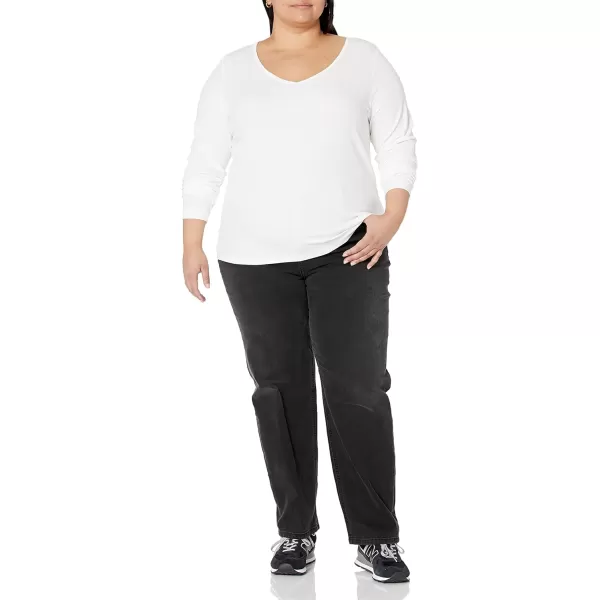 Amazon Essentials Womens SlimFit Layering Long Sleeve Knit Rib VNeck Available in Plus Size Pack of 2White