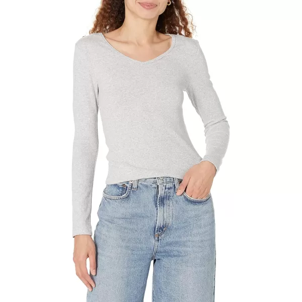 Amazon Essentials Womens SlimFit Layering Long Sleeve Knit Rib VNeck Available in Plus Size Pack of 2WhiteGrey