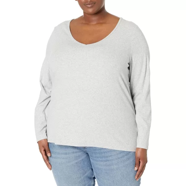 Amazon Essentials Womens SlimFit Layering Long Sleeve Knit Rib VNeck Available in Plus Size Pack of 2WhiteGrey