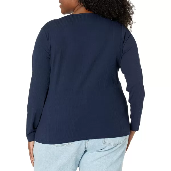 Amazon Essentials Womens SlimFit Layering Long Sleeve Knit Rib VNeck Available in Plus Size Pack of 2WhiteNavy