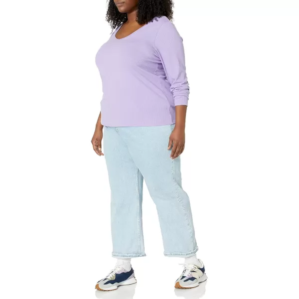 Amazon Essentials Womens SlimFit Layering Long Sleeve Knit Rib VNeck Available in Plus Size Pack of 2WhitePurple