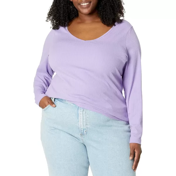 Amazon Essentials Womens SlimFit Layering Long Sleeve Knit Rib VNeck Available in Plus Size Pack of 2WhitePurple