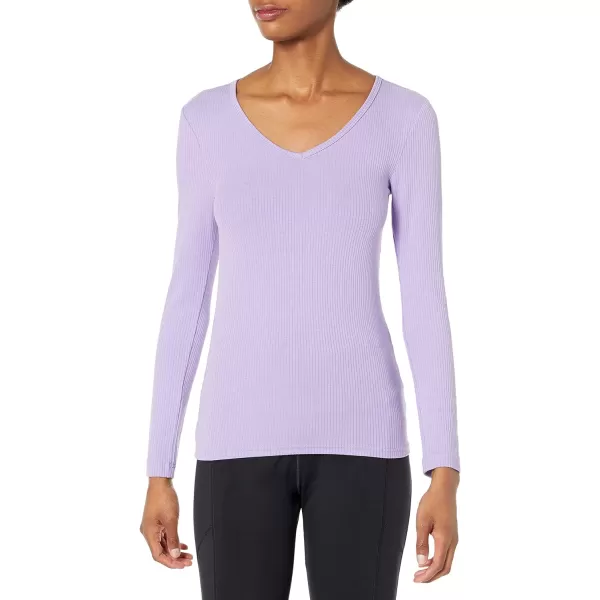 Amazon Essentials Womens SlimFit Layering Long Sleeve Knit Rib VNeck Available in Plus Size Pack of 2WhitePurple