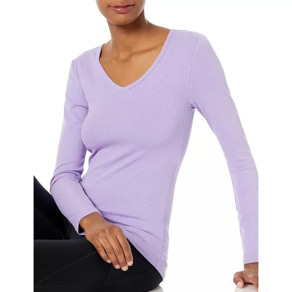 Amazon Essentials Womens SlimFit Layering Long Sleeve Knit Rib VNeck Available in Plus Size Pack of 2WhitePurple