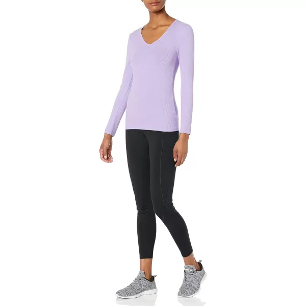 Amazon Essentials Womens SlimFit Layering Long Sleeve Knit Rib VNeck Available in Plus Size Pack of 2WhitePurple